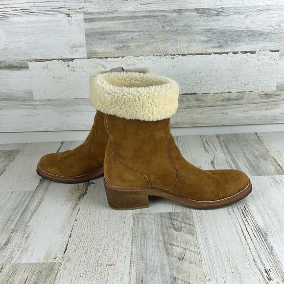 Coach Women’s 9.5 Patsy Chestnut Suede Fleece Heel Designer Ankle Boots - Picture 5 of 8